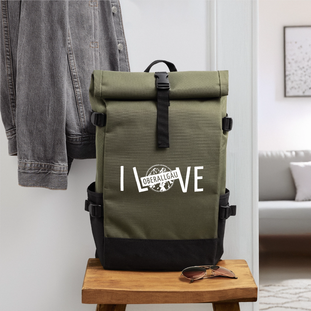 Rolltop Rucksack | I LOVE - Olive/Schwarz