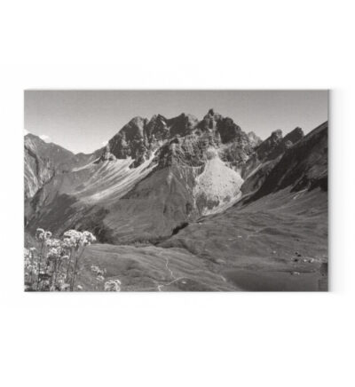 Bergsee mit Blumen schwarzweiß - Leinwand mit Keilrahmen-6846