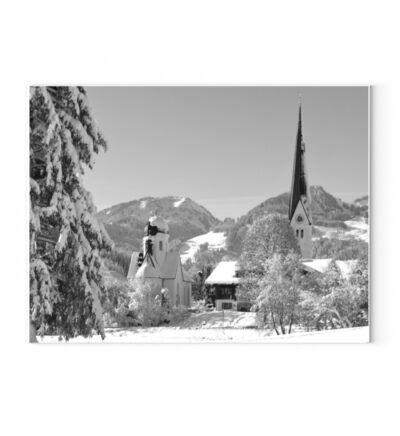 Kirche im Schnee schwarzweiß - Leinwand mit Keilrahmen-6846
